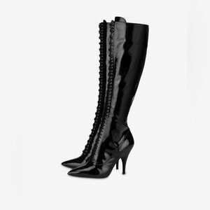 Moschino Patent Leather Lace-Up Knee-High Boots